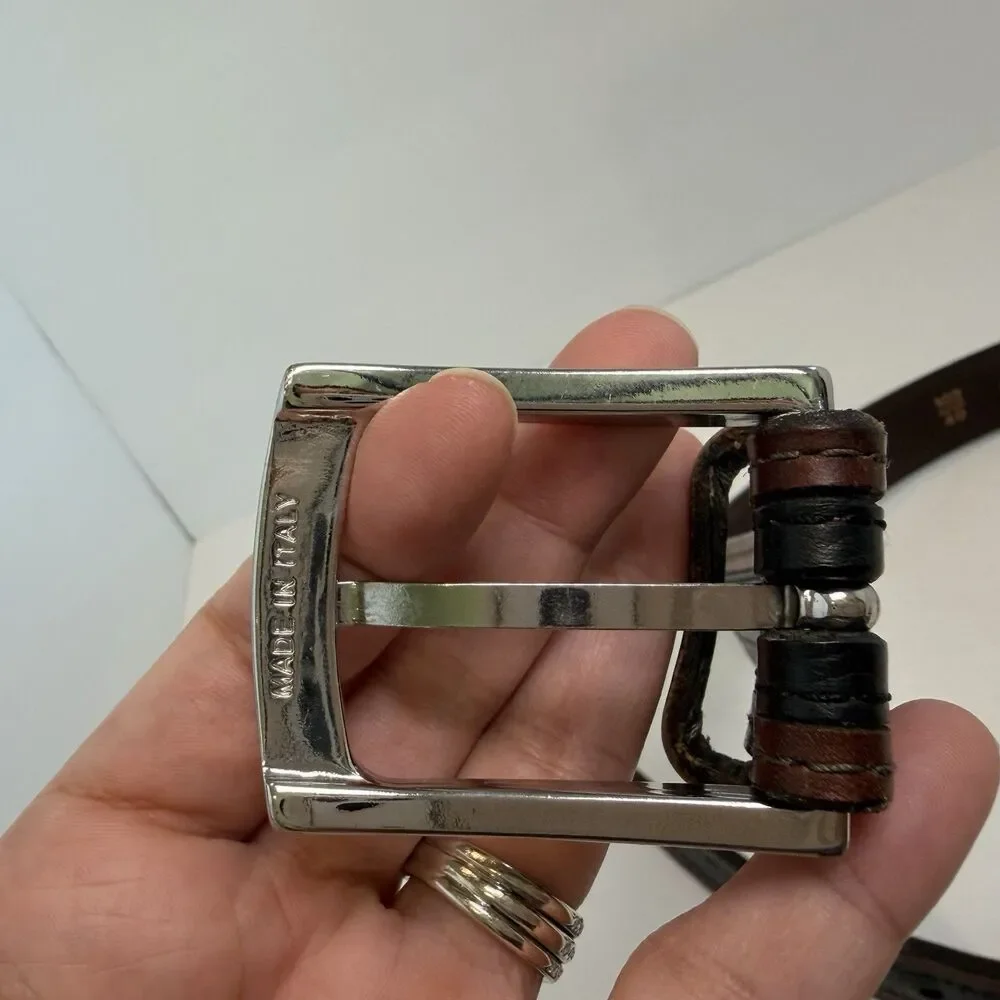 Allen Edmonds Belt Men 40 Brown Black Leather Pebble Grain Buckle Made USA